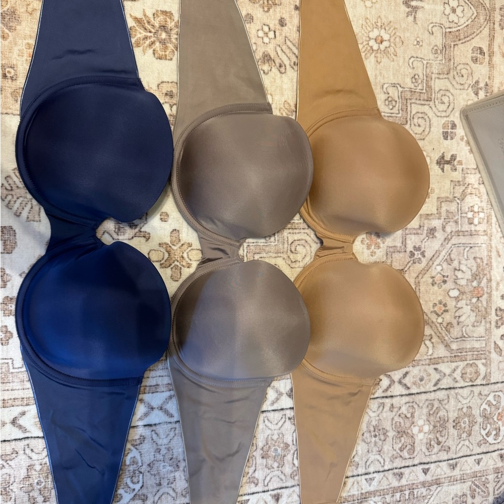 Set of 3 Molded Strapless Bras in Navy, Taupe, and nude 34dd